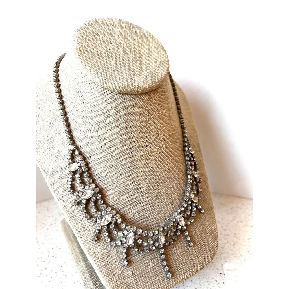 Vintage Rhinestone Silver Tones Choker Necklace Hook Clasp 17.5” - Picture 5 of 9